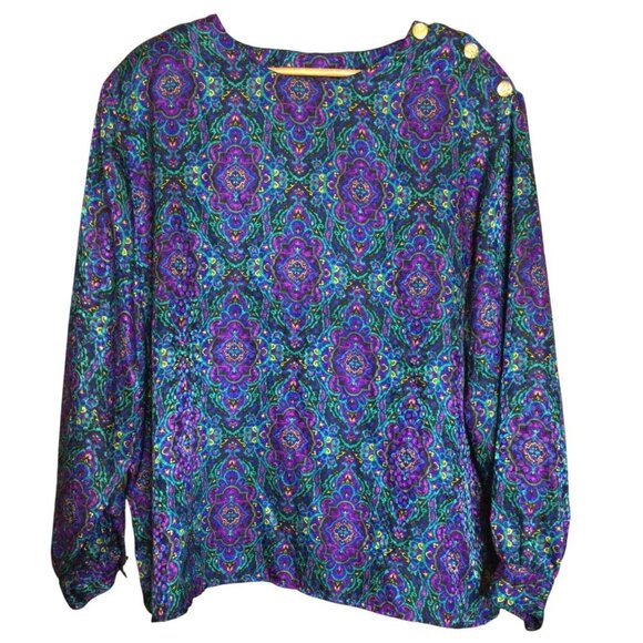 Vintage Womens Blouse Size 22W Multicolor Paisley Print Gold Button Accents Fair - Picture 1 of 7